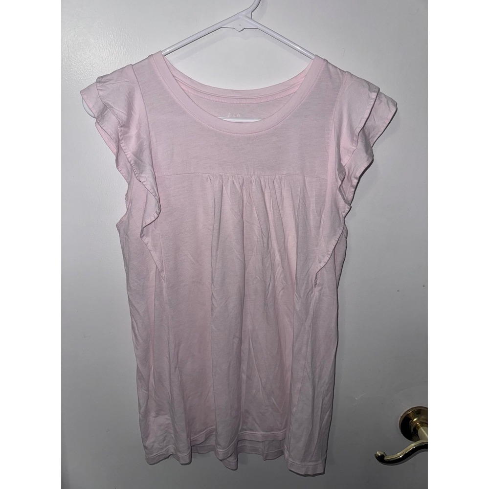 Gap Womens Flutter Sleeve Ruffle T-Shirt Light Pink Crew Neck XS